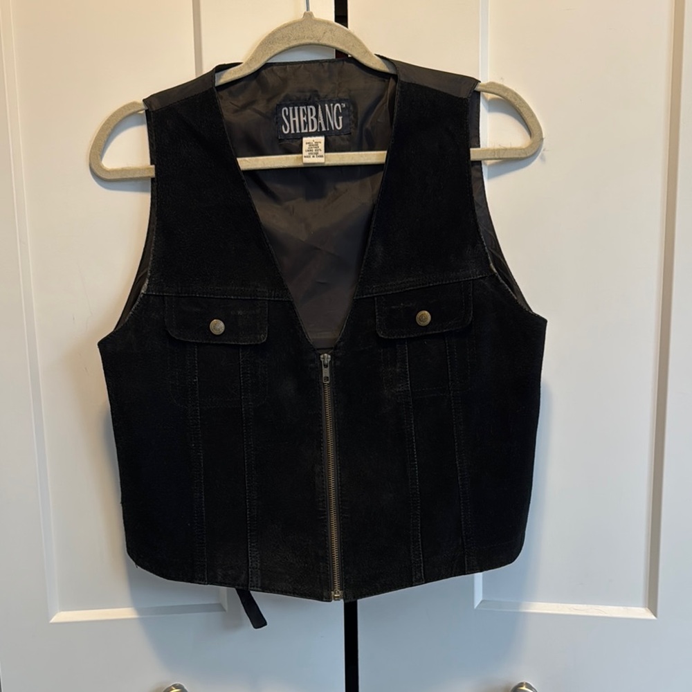 Vintage Shebang Leather Black Suede Vest Size L